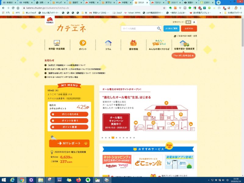 カテエネログイン画面